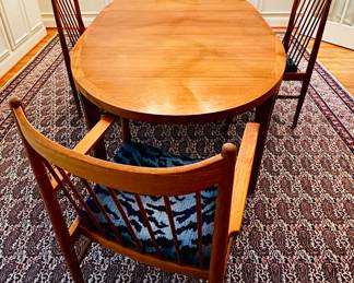 Set of four Arne Vodder teak MCM Danish dining chairs & an oval Swedish MCM teak dining table 