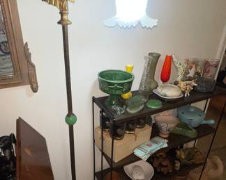 Jadite slag glass brass floor lamp Art Deco (Lamp Sold)