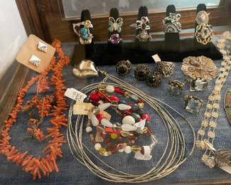 Coral Necklace Set (sold), Czech Beaded Necklaces, Sterling Rings, Sterling Ring with Matching Earrings 