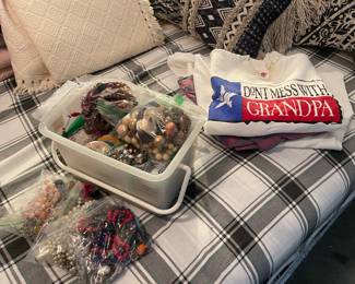 Bags of jewelry, Vintage sweatshirts 