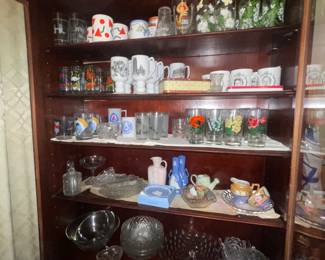 Cabinet full of Vintage Glassware and Pottery