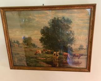 Vintage Cow Print Signed Thomas Craig
