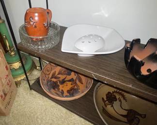 Vintage Mexican Pottery, Pottery Dish with Flower Frog