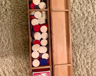 Vintage Poker Set in Wooden Box