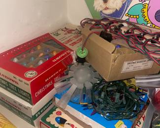 Boxes of Vintage Christmas Lights, & Light Bulbs