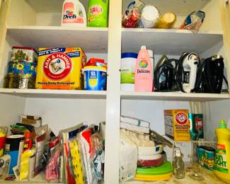 laundry supplies, vacuum bags, Napkins and plates, Irons