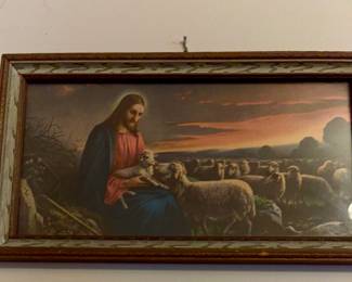 Framed Jesus with Lambs Print 