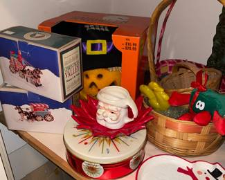 Vintage Christmas valley, vintage jack-o-lantern, vintage tins