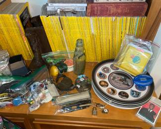 Vintage Plates, Bottle with Marble, Pens, Locks, Yo Yos, More Vintage National Geographics