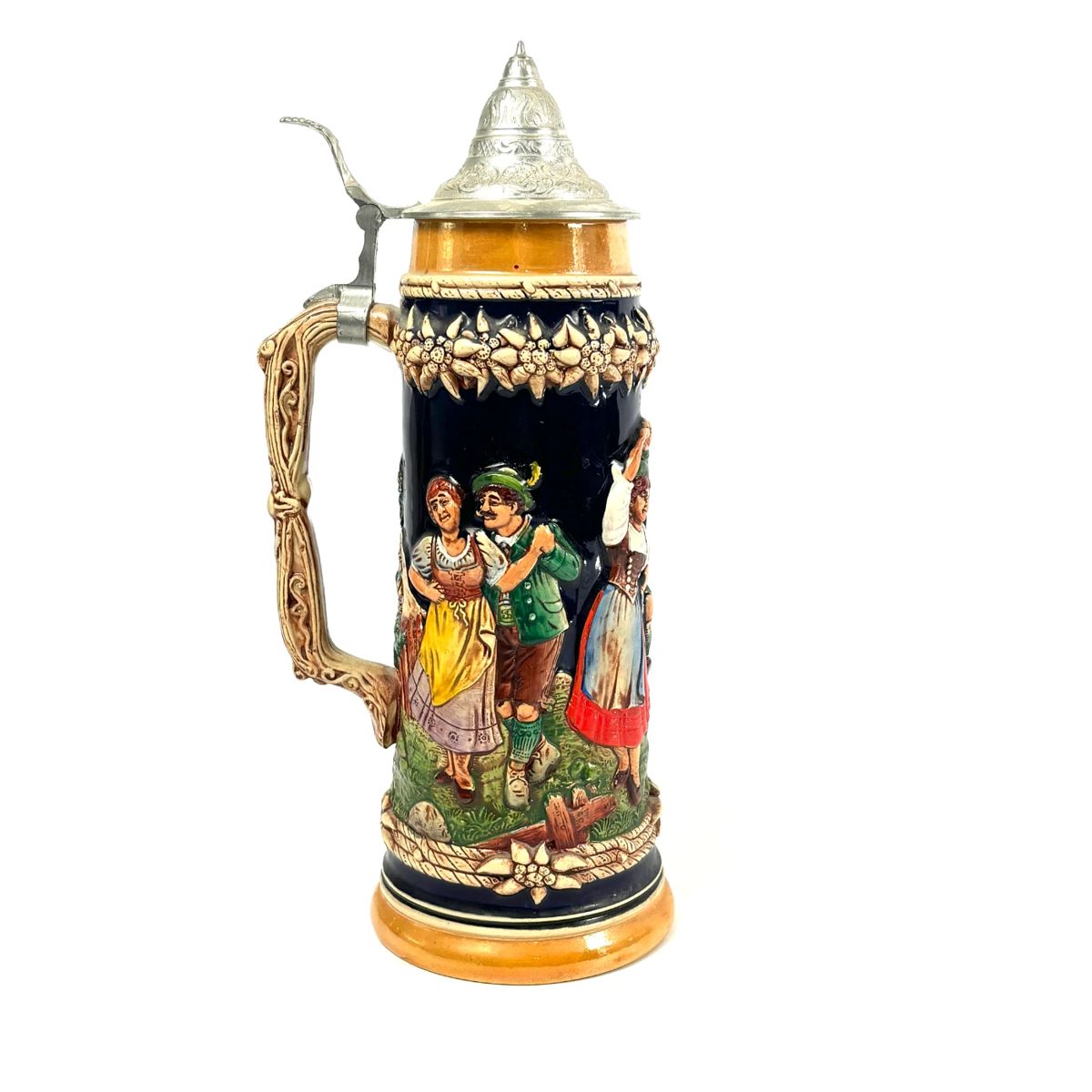 Vintage German Beer Stein with Pewter Lid