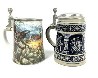 German Beer Steins - Wildlife and Medieval Scenes