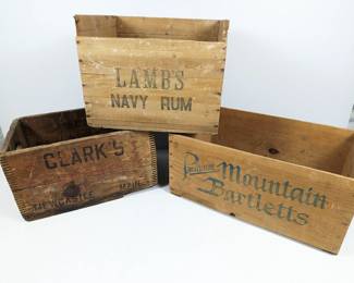 Vintage Wooden Crates - Lamb's Navy Rum, Clark's, C&T Fruit Co.