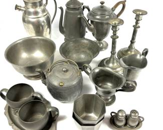 Vintage Pewter Collection - Teapots, Candlesticks, Creamer, Sugar Bowl & More