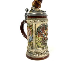 Vintage German Old Gerz Hunting Tankard with Eagle Lid, with COA