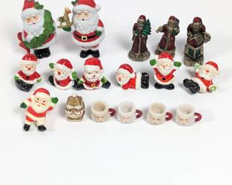 Santa Claus Figurine Lot - Assorted Small Santa Figures & Decorations