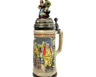 Vintage W. German Gerz Beer Stein with Lid - Handcrafted and Painted