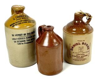 Antique Stoneware Jug Lot - J. Tanser & Co., Daniel Boone, Small Brown Jug