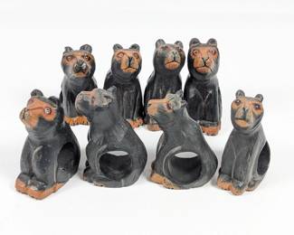 Hand-Carved Wood Bear Napkin Ring Set