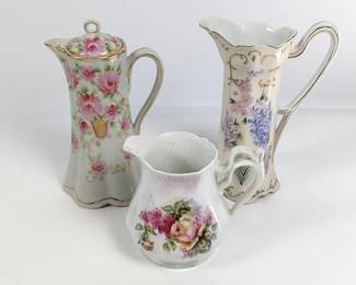 Antique Ceramic Pitcher Lot - Floral Designs - Including Limoges
