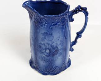 Blue Staffordshire England Ceramic Pitcher