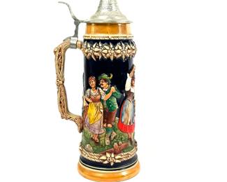 Vintage German Beer Stein with Pewter Lid