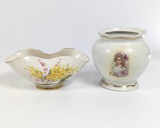 Vintage Porcelain Vase and Bowl Duo - Hand-Painted Floral Designs