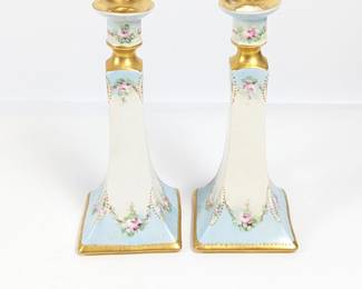 Hand-Painted Porcelain Candlestick Holders - B&Co. France Vintage