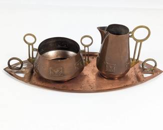Vintage Copper Coffee Set - Tray, Creamer, & Sugar Bowl