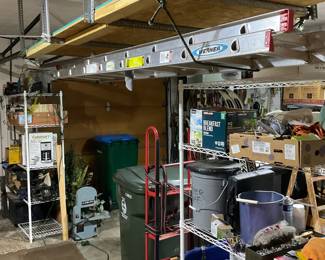 Ladders, tools, screw drivers, hammers, wrenches, drill bits. Pliers and so much more. 