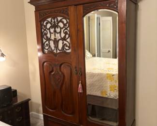 Antique Armoire, side night stand. Speakers