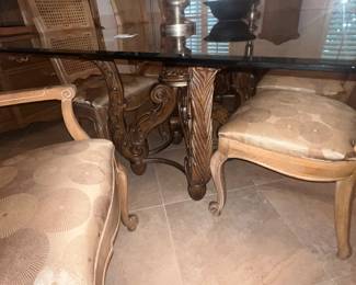 Available for pre-sale now. Glass top table with 8 chairs $250.00. Call 407-590-8471 to view/purchase.