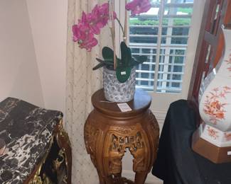 Available for pre-sale now. Hand carved Asian style fern stand $45.00. Call 407-590-8471 to view/purchase.