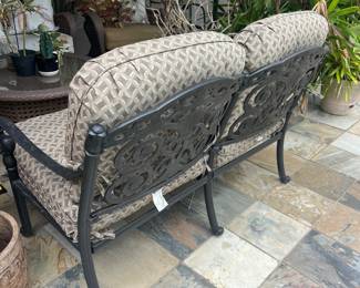 Available for pre-sale now. Patio settee metal (cushions as-is) $35.00. Call 407-590-8471 to view/purchase.