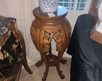 Available for pre-sale now. Hand carved Asian style fern stand $45.00. Call 407-590-8471 to view/purchase.