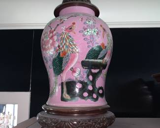 Pair of Asian porcelain "pink" covered ginger jars - BEAUTIFUL