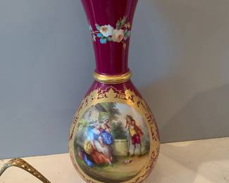 Pair of Limoges Porcelain burgundy colored vases