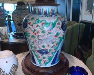 19th Century Chinese Porcelain Wucai vase converted to a lamp