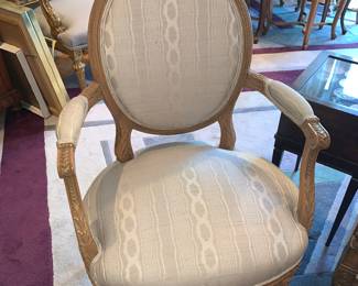 Set of 4 upholstered French Louis XVI style arm chairs