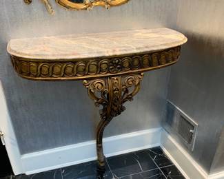 Marble top and gilt wood wall table