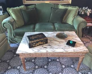 Marble top Antique French Louis XV style painted wood coffee table