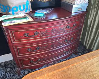 Pair of late 19th century English George II style Red Japanned Chests