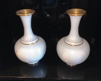 Pair of Cloisonne white vases