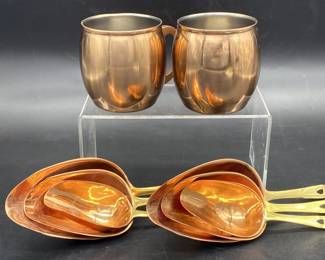 2- Copper Moscow Mule Mugs by Threshold +
6- Copper & Brass Scoops
