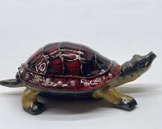 Enameled Turtle Trinket Dish w/ Crystals