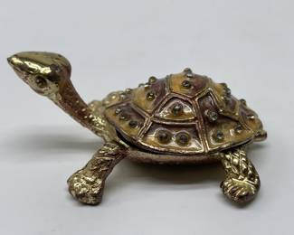 Enameled Brass-Look Turtle Trinket Box