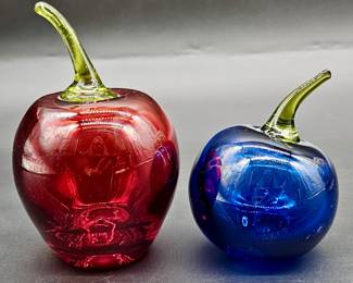 2- Blown Glass Red & Blue Cherries