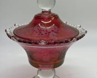 Vintage Flashed Ruby Glass Candy Dish