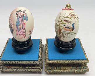 (2) Vintage Hand Painted Asian Eggs on Stand