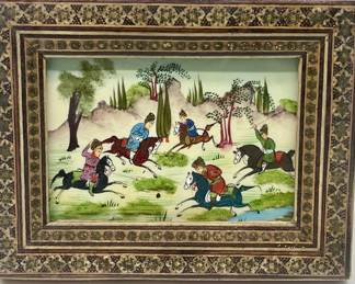 Framed Mongols on Horseback Scene