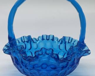 Vintage Thumbprint Colonial Blue Basket by Fenton